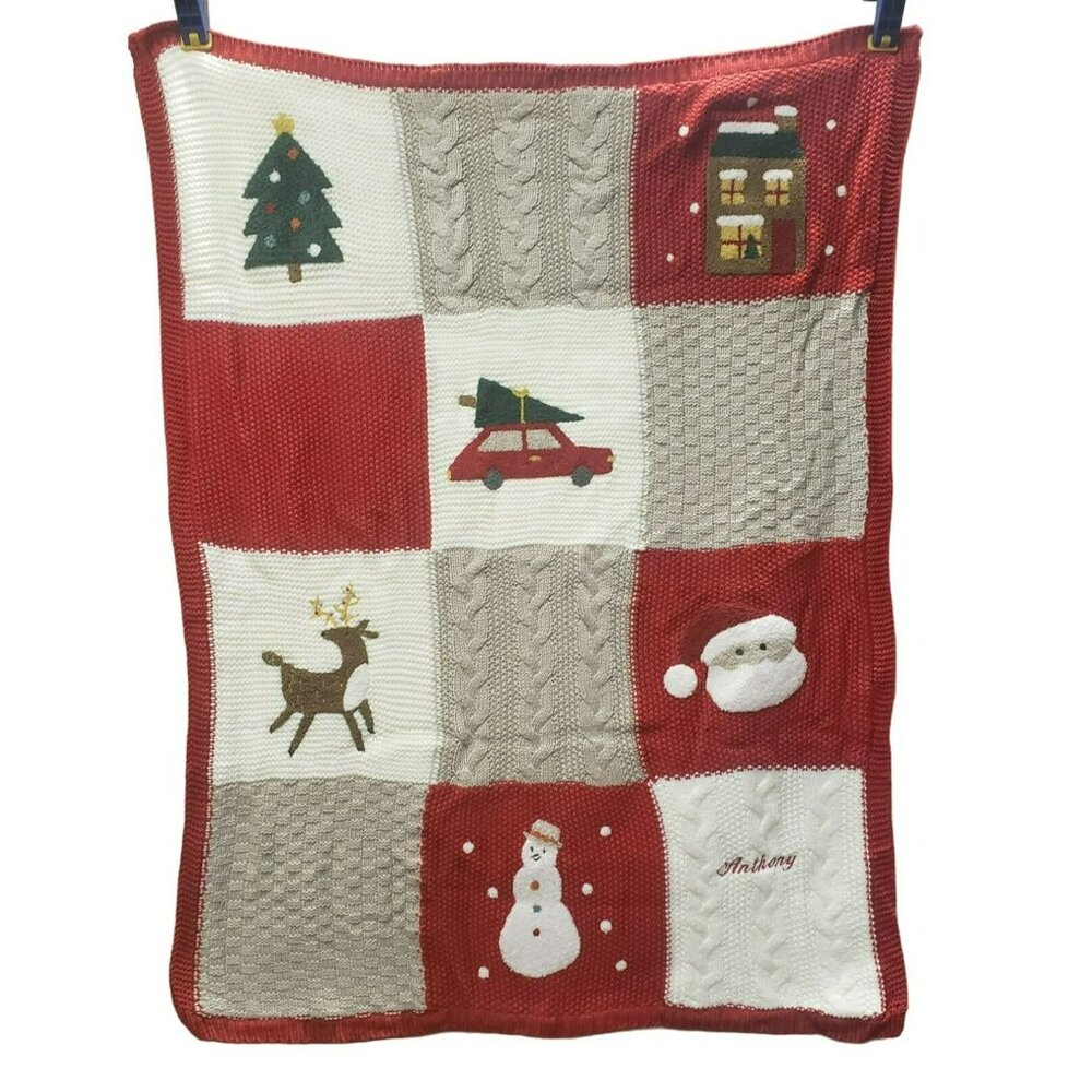 Pottery Barn Heirloom Patchwork Baby Blanket 30 X 40 Sherpa Anthony Monogram